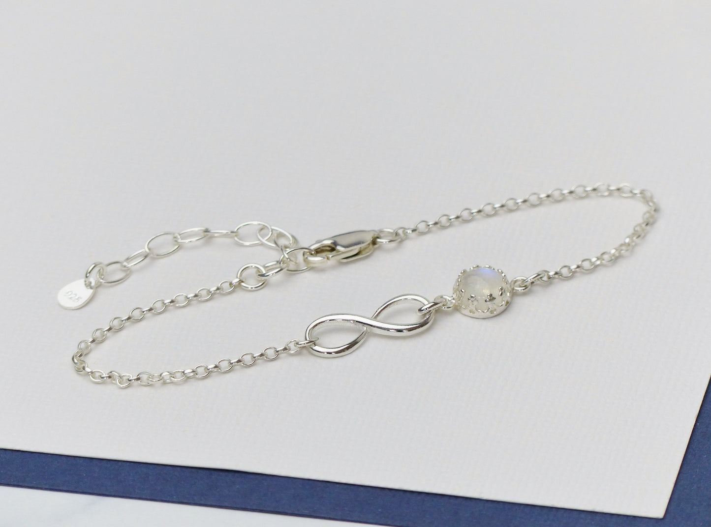 Rainbow Moonstone Infinity Bracelet – 925 Sterling Silver June Birthstone Gift