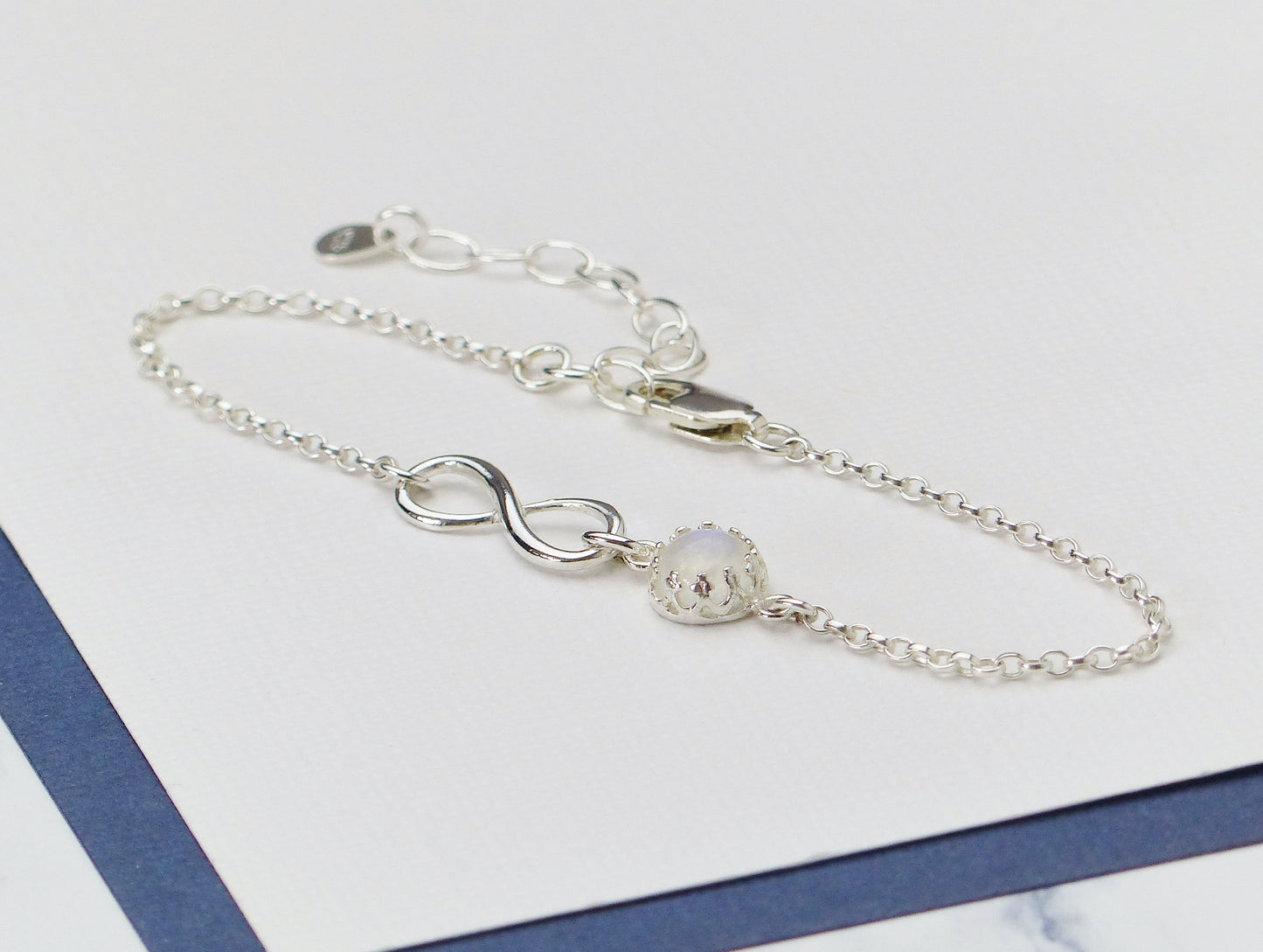 Rainbow Moonstone Infinity Bracelet – 925 Sterling Silver June Birthstone Gift