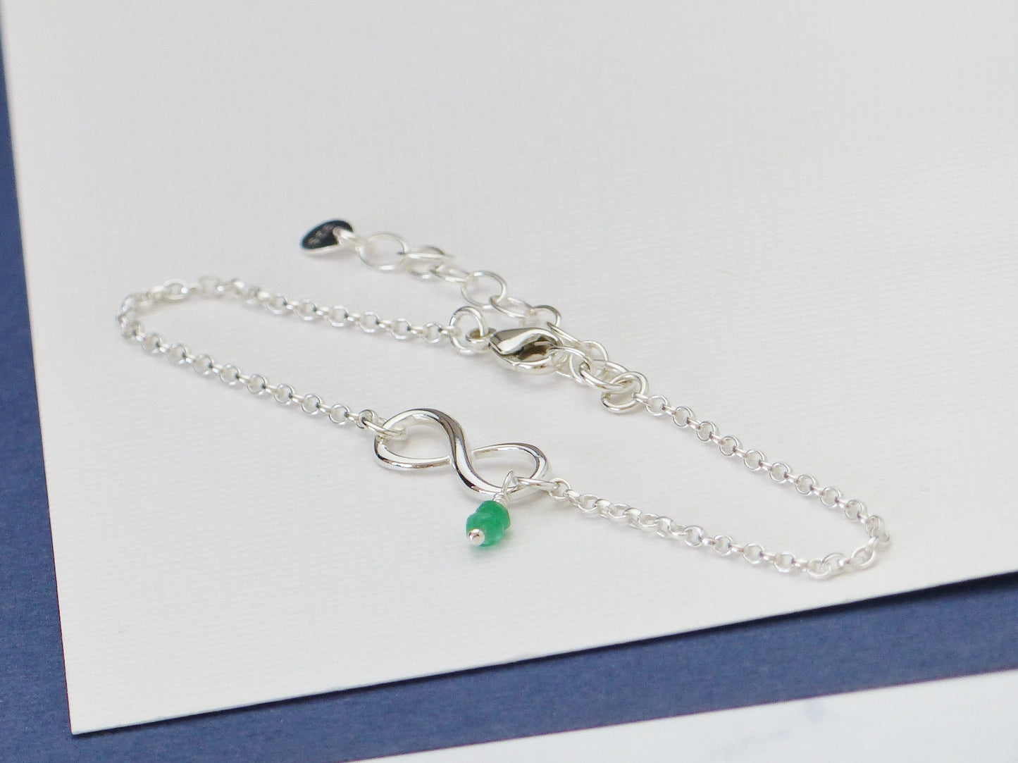 Genuine Emerald Sterling Silver Infinity Bracelet - May Birthstone Gift