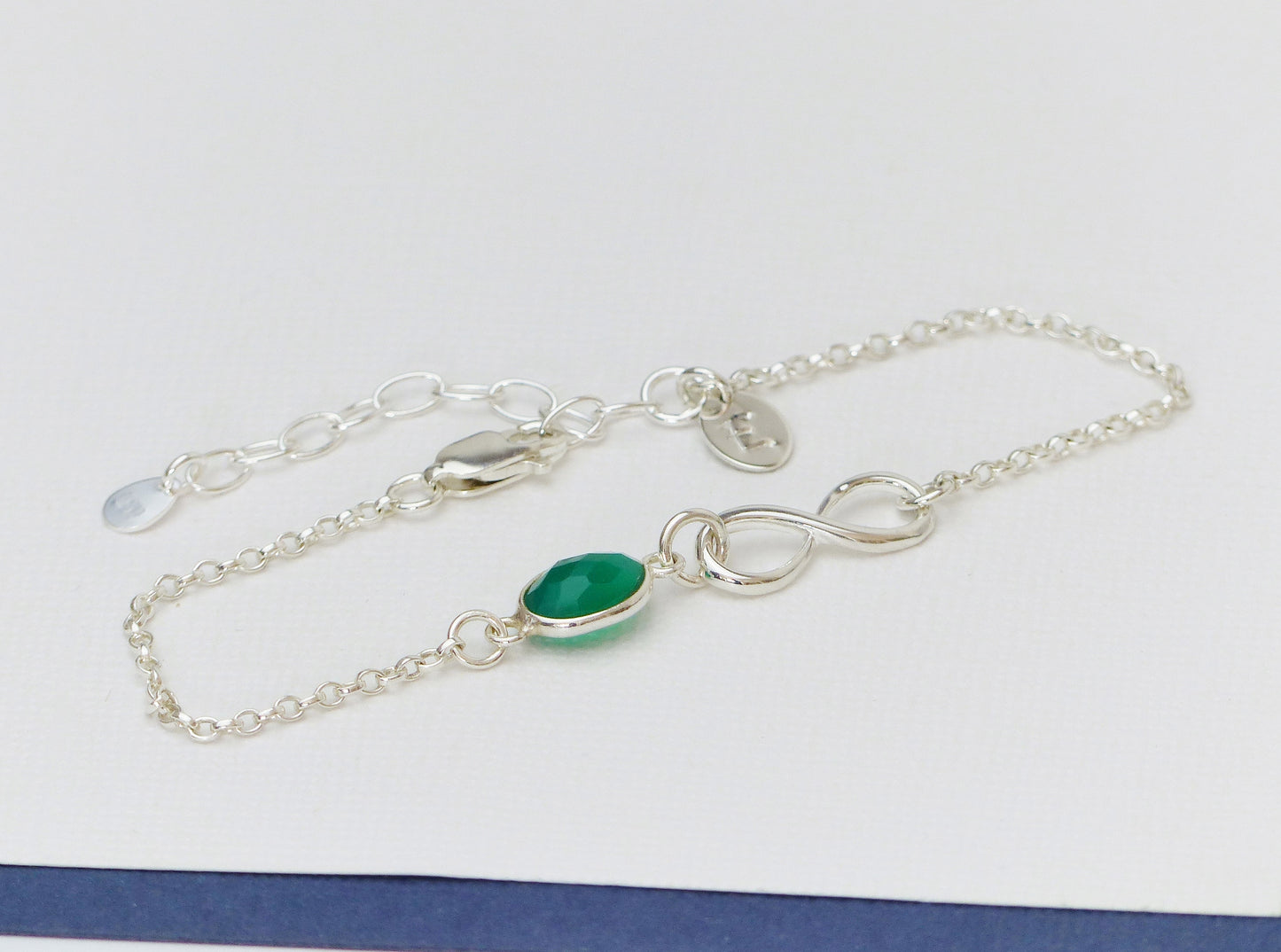 Personalised Green Onyx Infinity Bracelet - Sterling Silver