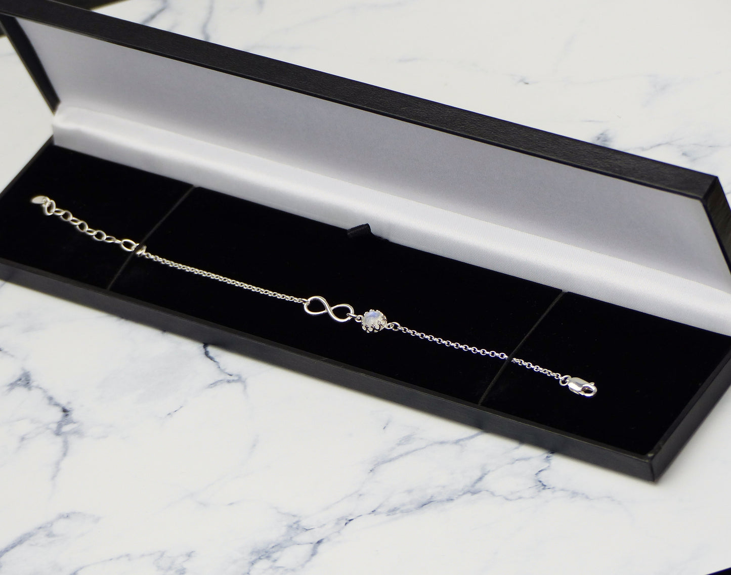 Rainbow Moonstone Infinity Bracelet – 925 Sterling Silver June Birthstone Gift