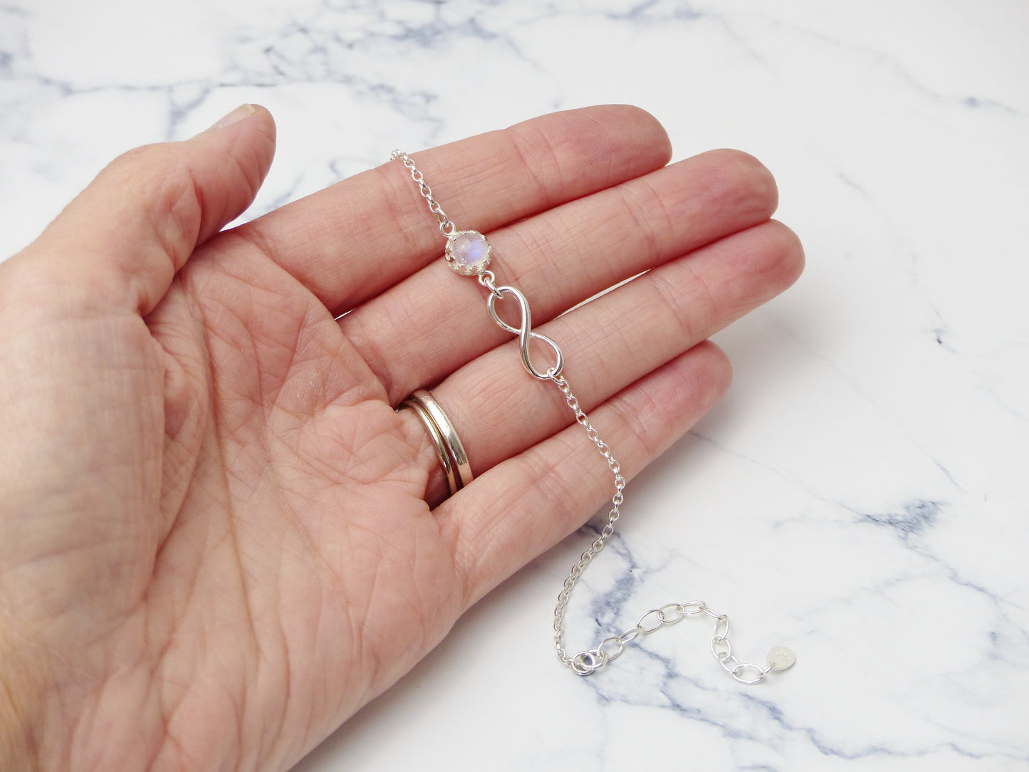Rainbow Moonstone Infinity Bracelet – 925 Sterling Silver June Birthstone Gift