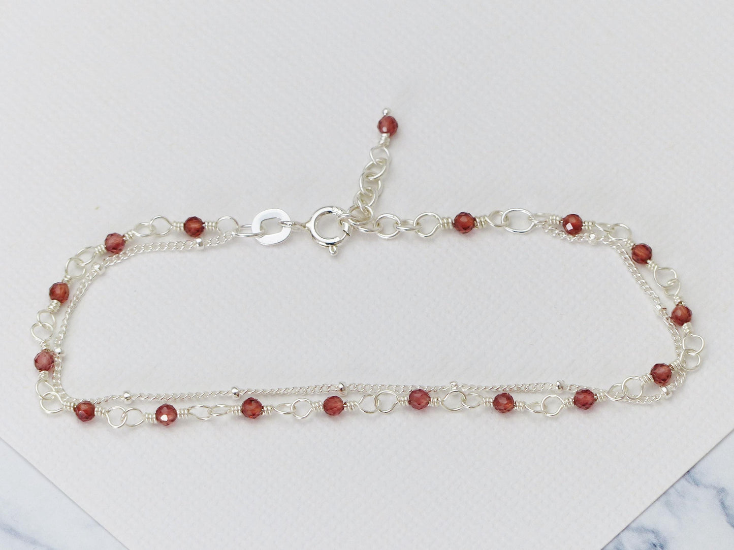 Custom Gemstone Dainty Layered Bracelet - Minimalist Sterling Silver Jewellery