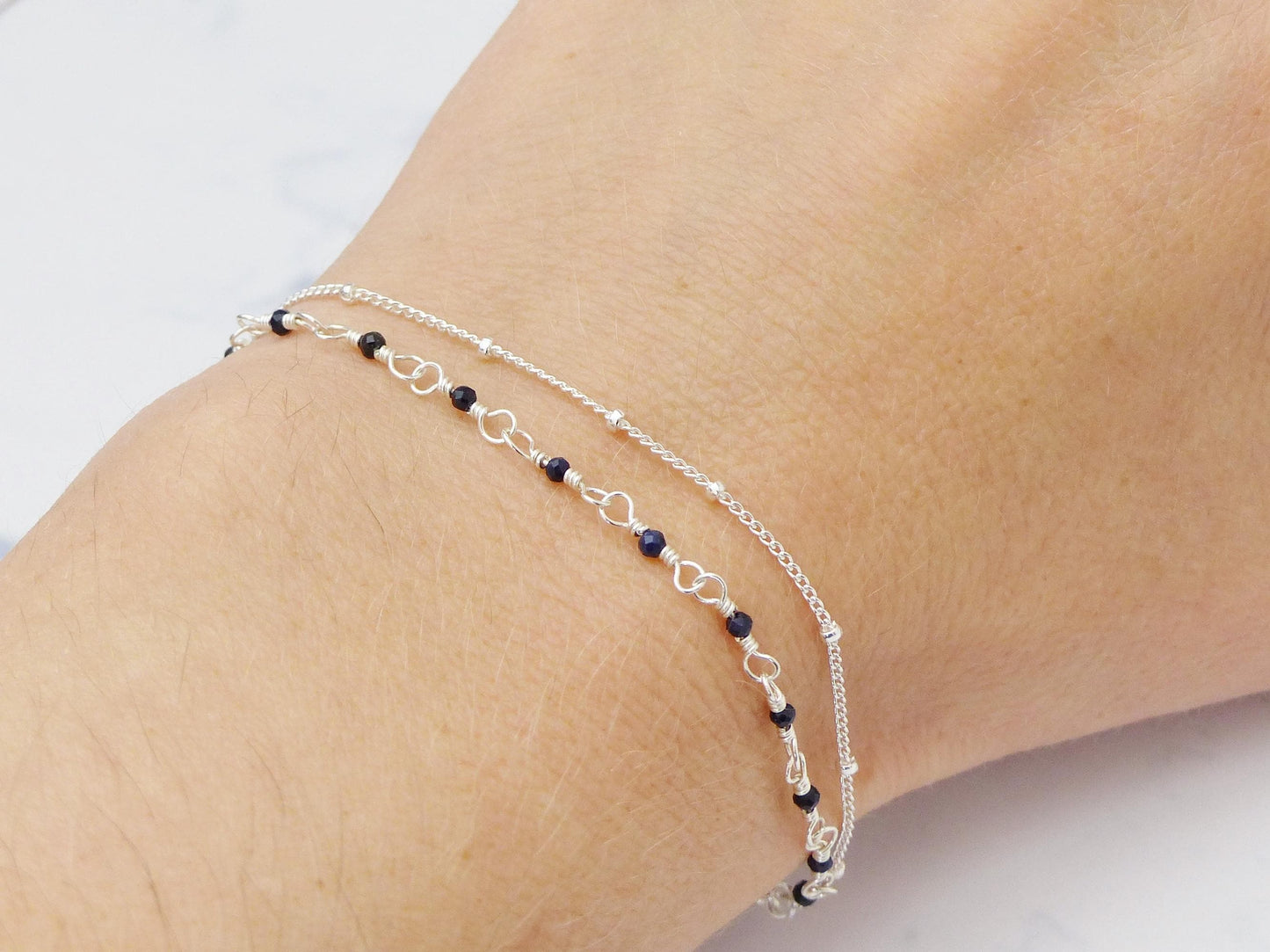 Custom Gemstone Dainty Layered Bracelet - Minimalist Sterling Silver Jewellery