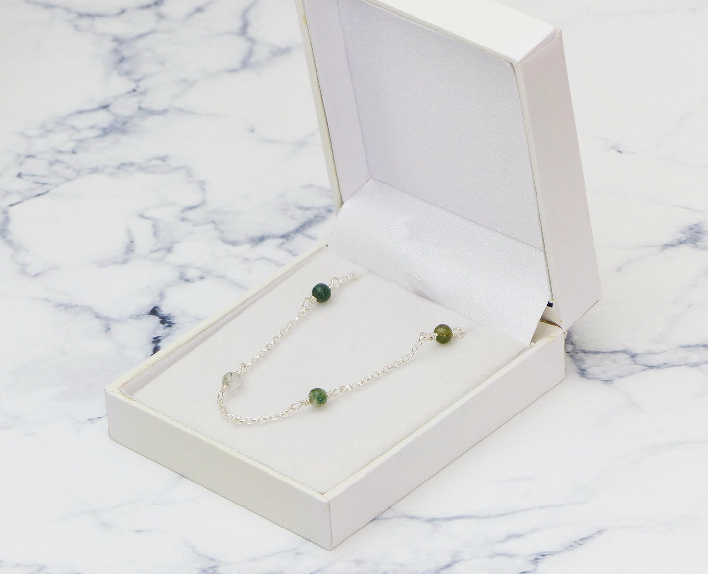 Green Moss Agate Necklace, Gemstone Station Necklace