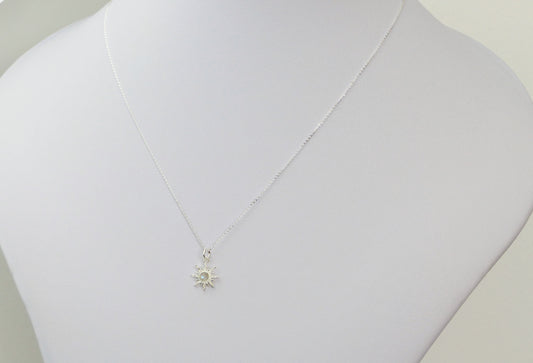 Dainty Rainbow Moonstone Sun Pendant Necklace