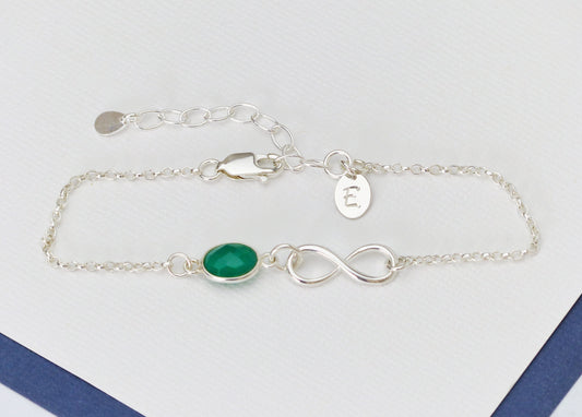 Personalised Green Onyx Infinity Bracelet - Sterling Silver