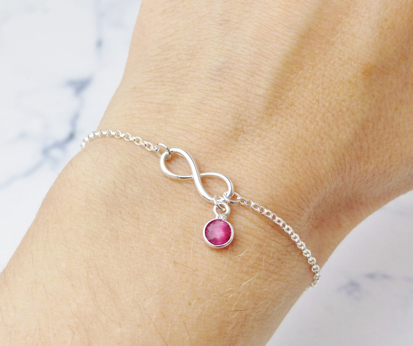 Sterling Silver Infinity Bracelet With Ruby Charm, July Birthstone Gift