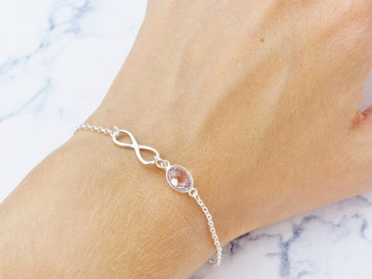 Pink Amethyst Sterling Silver Infinity Bracelet