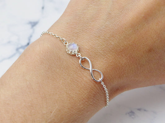 Rainbow Moonstone Infinity Bracelet – 925 Sterling Silver June Birthstone Gift