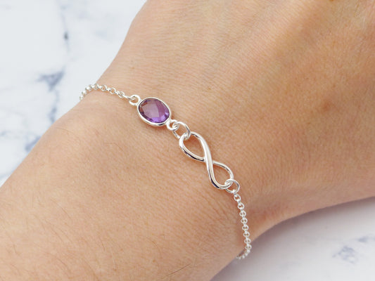 Amethyst Infinity Bracelet – Adjustable Sterling Silver Birthstone Jewellery